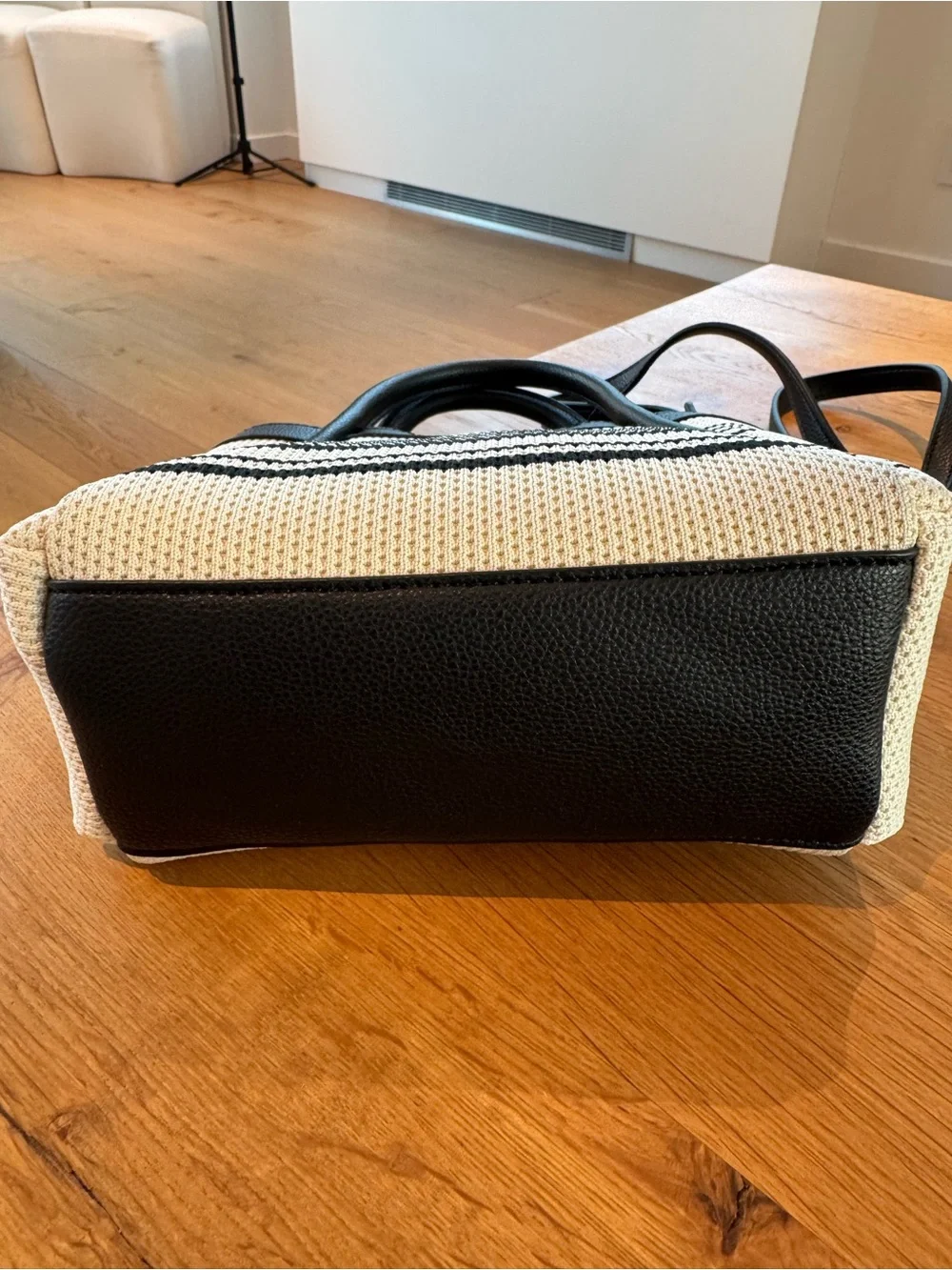 NWOT COSY ISLAND Black and Cream Striped Tote
